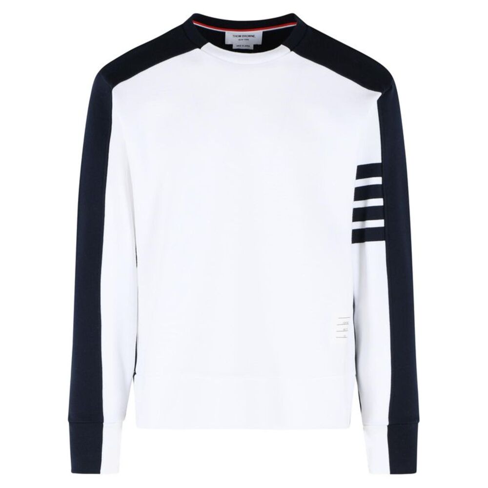 Thom Browne 'Colorblock 4 Bar' White And Blue Cotton Sweatshirt Men